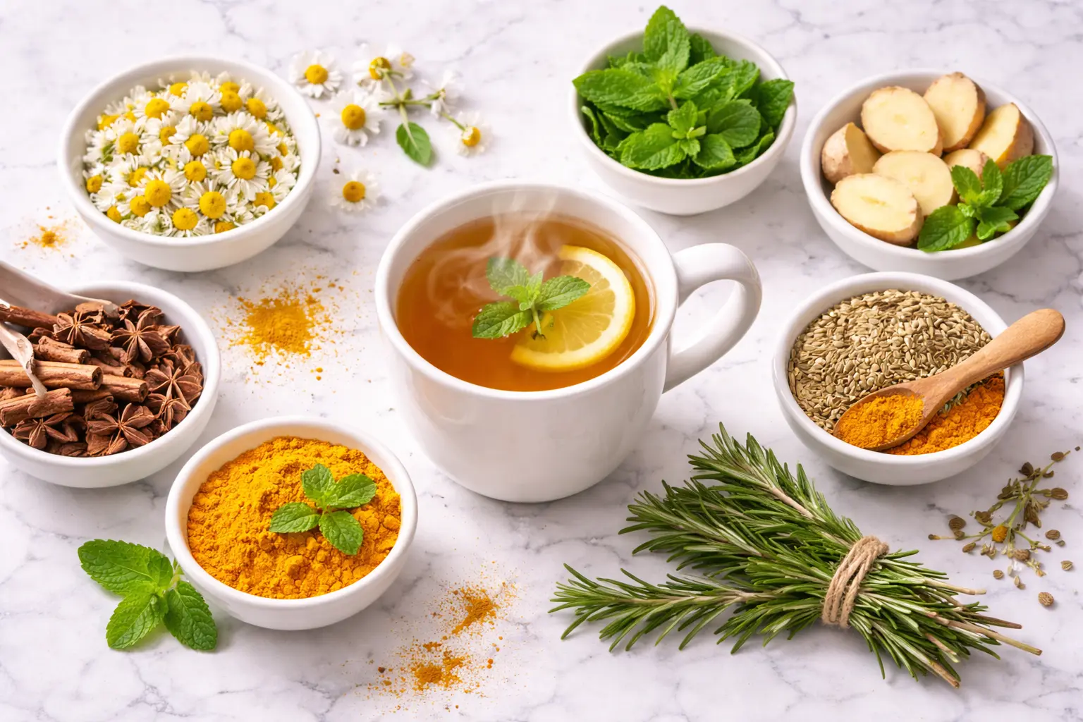 Cele mai bune ceaiuri pentru colon iritabil — mușețel mentă ghimbir fenicul și rozmarin pentru ameliorarea simptomelor SCI