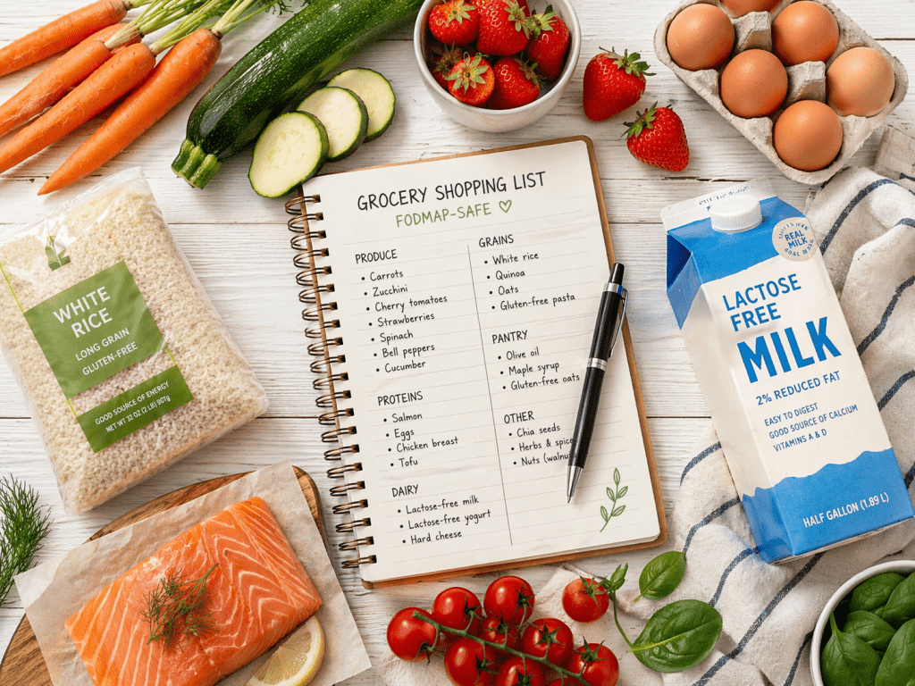 Listă de cumpărături pentru meniu FODMAP 
săptămânal cu produse din supermarketurile din România