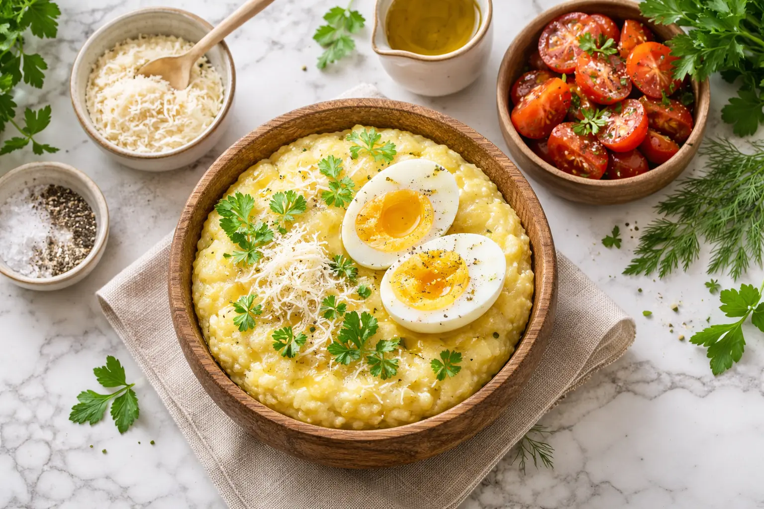 Mămăligă pentru colon iritabil — preparată simplu cu ou și parmezan, permisă în dieta FODMAP