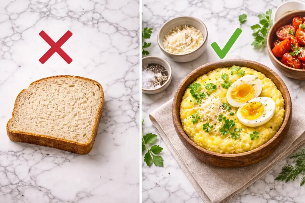 Mămăligă vs pâine pentru colon iritabil — 
mămăliga e mai sigură pentru persoanele cu SCI