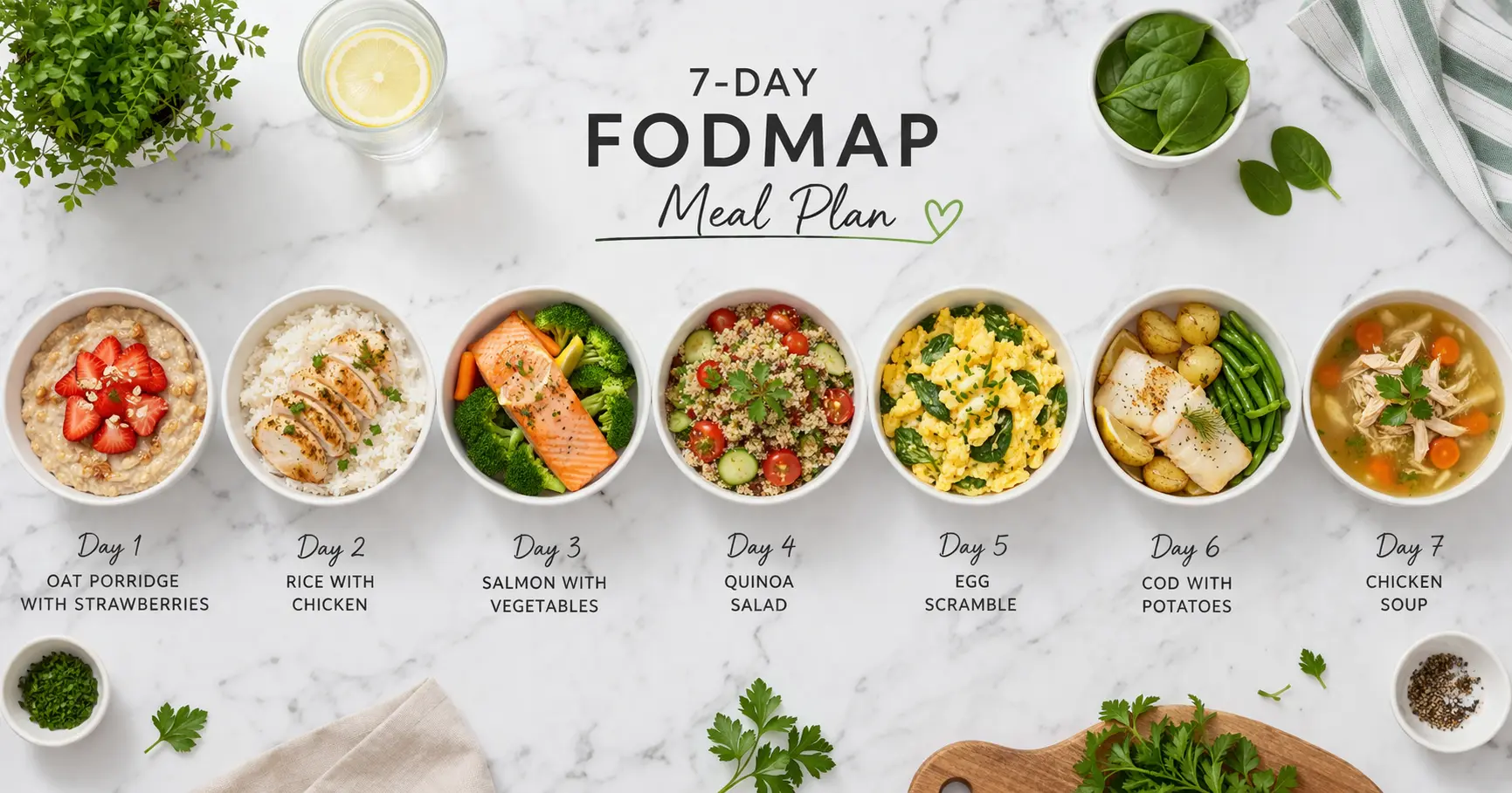 Meniu FODMAP pentru 7 zile — plan alimentar complet pentru persoanele cu colon iritabil