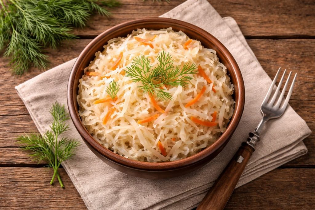 Varză murată tradițională românească — 
sursă naturală de probiotice Lactobacillus pentru 
flora intestinală și colon iritabil