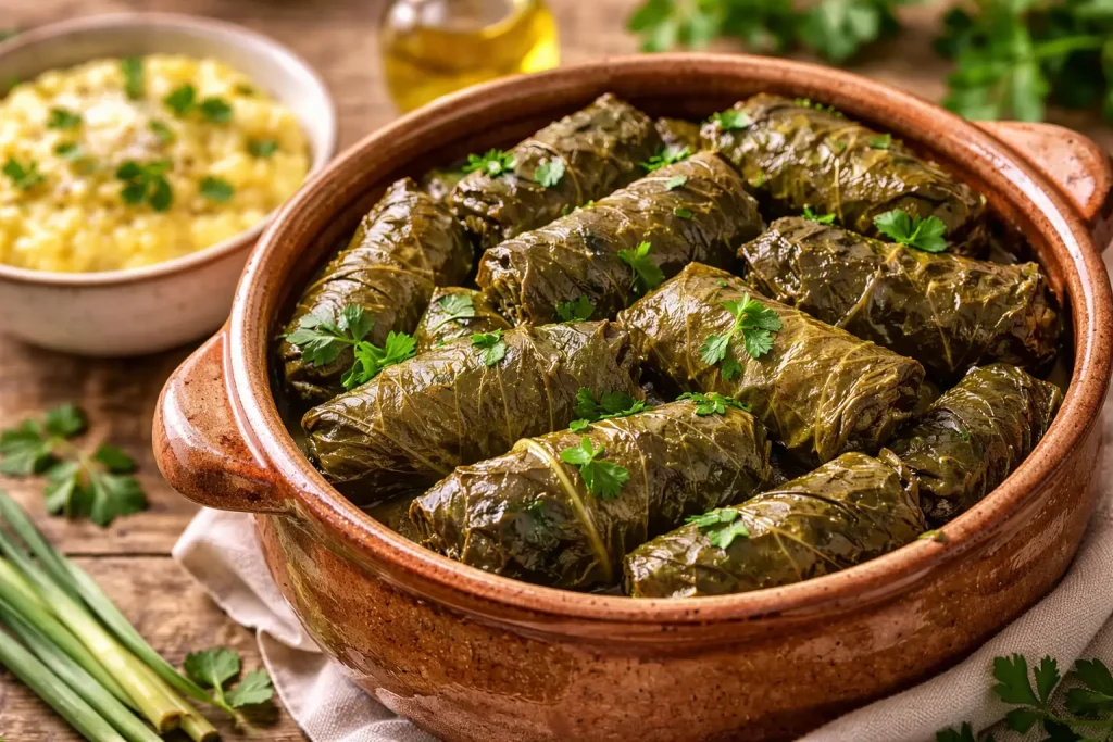 Sarmale FODMAP în foi de viță de vie — 
rețetă tradițională românească adaptată pentru 
colon iritabil fără ceapă și fără varză murată